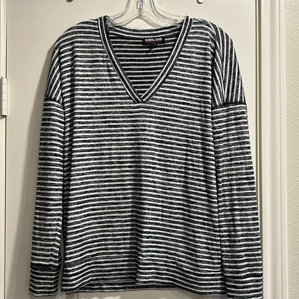 Black and white heathered striped sweater